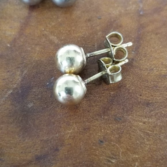 Vintage Post Earring Lot- 3 pairs- Gold & Silver Ball & Aqua Blue Crystal - Picture 6 of 8